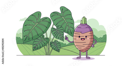 A Cheerful Root Vegetable Presenting a Landscape Perfect for Illustration and Education