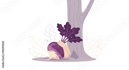 A Conceptual Depiction Of A Rutabaga Beside A Tree With A Black Background