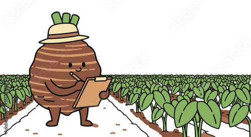A Cheerful Taro Root Oversees the Field and Documents Agricultural Progress