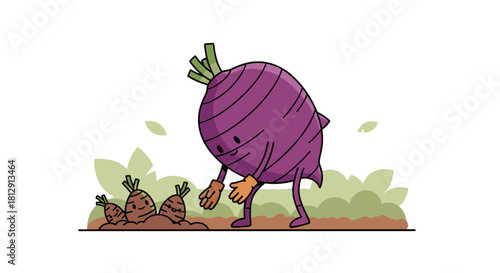 A Cheerful Vegetable Being Caring For The Carrots, Illustration Design Concept