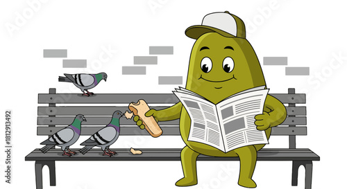 A Curious Person Reading A Newspaper While Sharing Bread With Pigeons In The Park