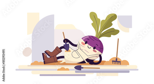 A Cheerful Vegetable Character Enjoying Gardening And Relaxing Amidst Nature's Embrace