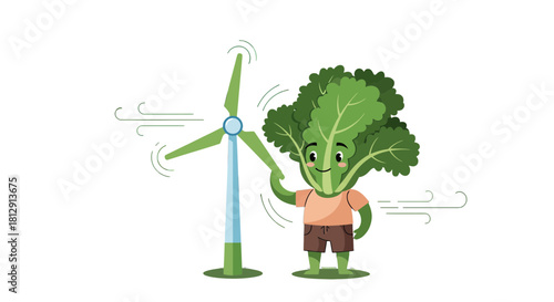 A Cheerful Vegetable Character Promoting Wind Energy And Sustainable Environment