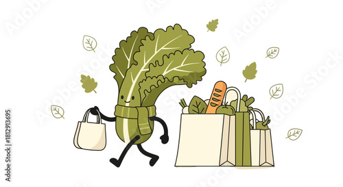 A Cheerful Vegetable Character Running With Groceries Ready For A Healthy Lifestyle