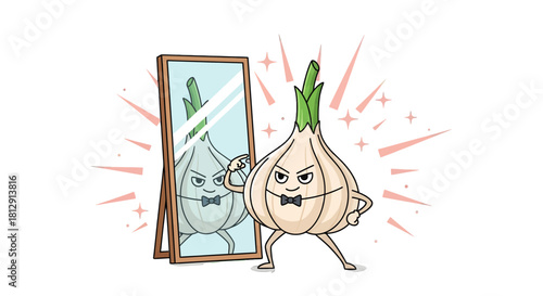A Dapper Garlic Admiring His Reflection, Ready To Make A Statement With Style