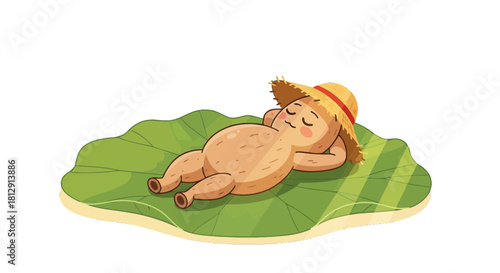A Delightful Cartoon Character Napping Leisurely On a Lily Pad Surrounded By Blackness