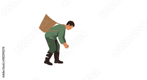 A Farmer Man Carrying a Sack on His Back While working in a field at night