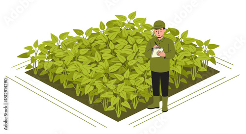 A Farmer Inspecting Large Soybean Plants Yield in Agricultural Crop Field