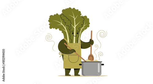 A Chef Lettuce Character Cooks in a Pot a Delicious Dish for the Meal