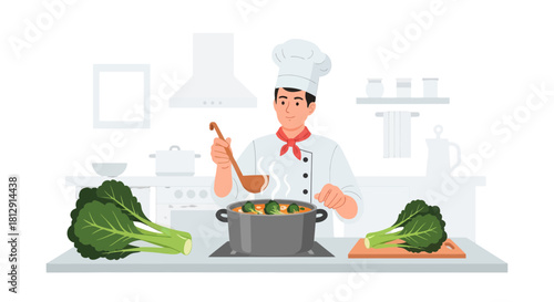 A Chef in The Kitchen is Preparing Broccoli Soup for a Delicious Culinary Experience