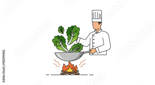 A Chef Preparing a Culinary Dish on a Black Backdrop Using a Skillet