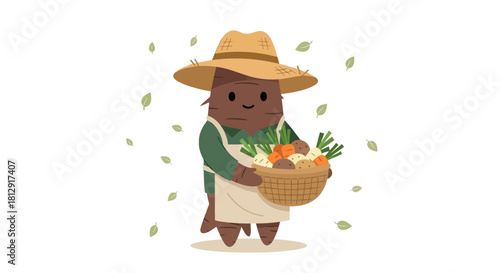 A Friendly Farmer Showing His Fresh Vegetable Harvest In a Woven Basket