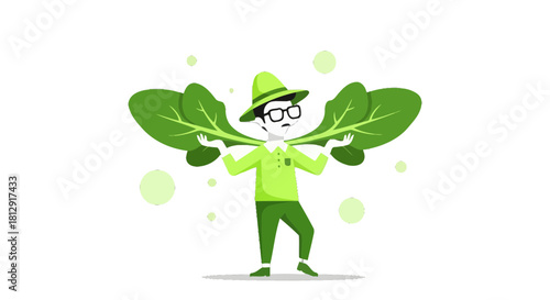 A Person Adorned With Lettuce-Like Wings, Illustrated Design in a Green Theme