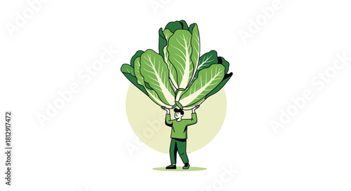A Person Carrying Large Green Vegetables Emerging Before a Light Effect on Black