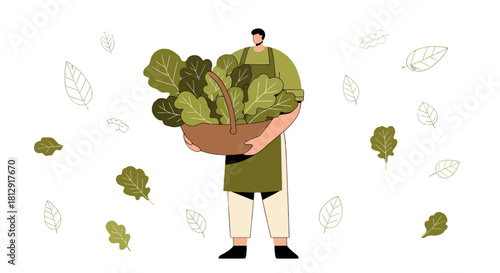 A Gardener Carries Lettuce In A Basket Embracing Nature's Abundance with Fresh Greens