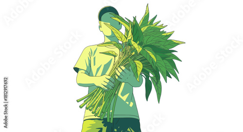 A Person Holding Lush Greenery Against A Striking Black Background