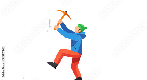 A Person Scaling Rock With Ice Pick Against a Black Background Ascending Theme