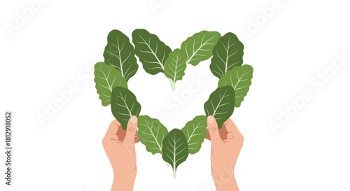 A Person's Hands Holding Leaves Arranged in a Heart Shape, on a Black Backdrop