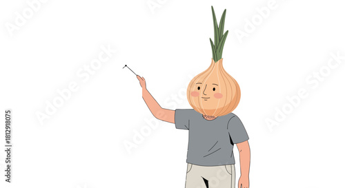 A Personified Animated Onion Head Welcomes With A Hand Gesture Against Black Background