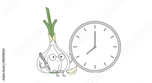 A Pondering Garlic Observes The Time, Contemplating Tasks, And Planning The Day Out