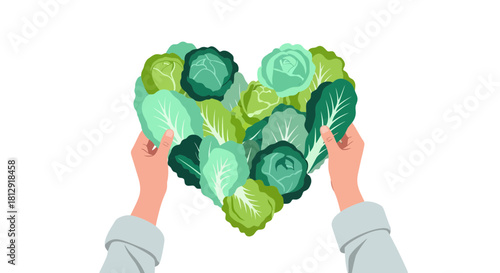 A Heart Composed Of Green Vegetables Symbolizing Healthy And Fresh Food Choices
