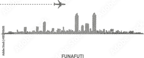 Funafuti Skyline Silhouette with Airplane and Dashed Line