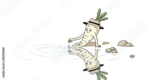 A Reflective Parsnip Ponders Its Existence By Ripples In a Still, Deep Waters, Illustrated
