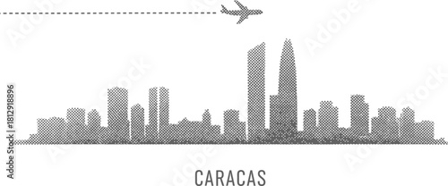Caracas Skyline with Airplane and Travel Path