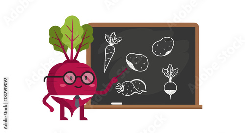 A Smart Vegetable Presents a Food Lesson with Colorful Illustrations on a Chalkboard