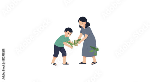 A Mother And Son Working Together, Creating And Sharing A Collaborative Project For Fun