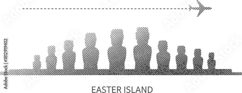 Easter Island Moai Statues Silhouette with Airplane