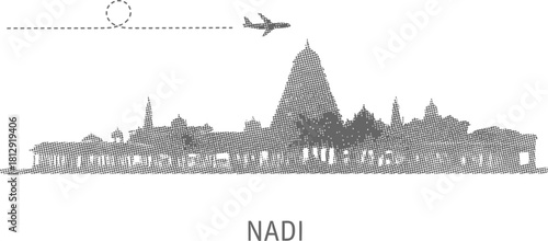 Nadi Skyline with Airplane and Flight Path