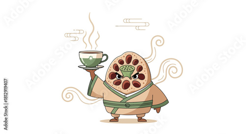 A Mystical Lotus Creature Delivers Tea In A Tranquil And Surreal Composition