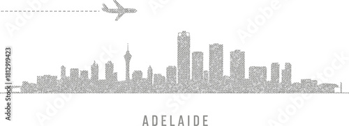 Adelaide Skyline with Airplane, Abstract Geometric Cityscape