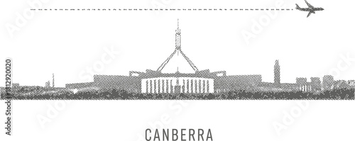 Canberra Skyline Silhouette with Airplane