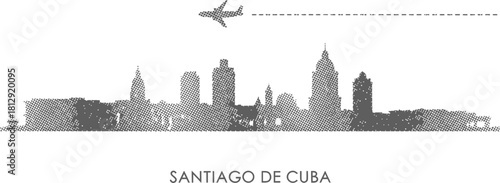Santiago de Cuba Skyline with Airplane Graphic