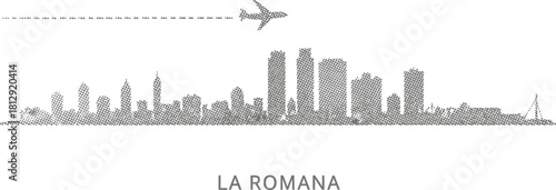 La Romana Skyline with Airplane Silhouette Halftone Effect