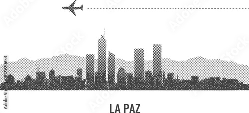 La Paz Skyline with Airplane Travel Illustration
