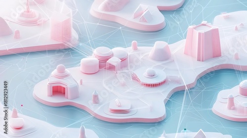 Fototapeta Naklejka Na Ścianę i Meble -  Abstract pink island landscape with soft light and digital connection