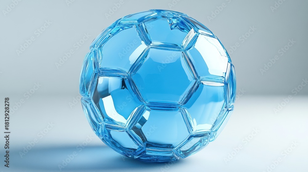 Naklejka premium Abstract blue glass soccer ball on light blue background. Possible stock photo use