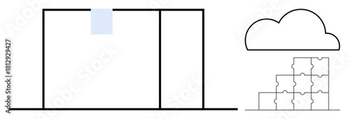 Cloud computing. Cloud computing combines puzzle pieces and cloud imagery for data storage and collaboration. Cloud computing supports scalable solutions, storage, and teamwork. Ideal for tech, IT