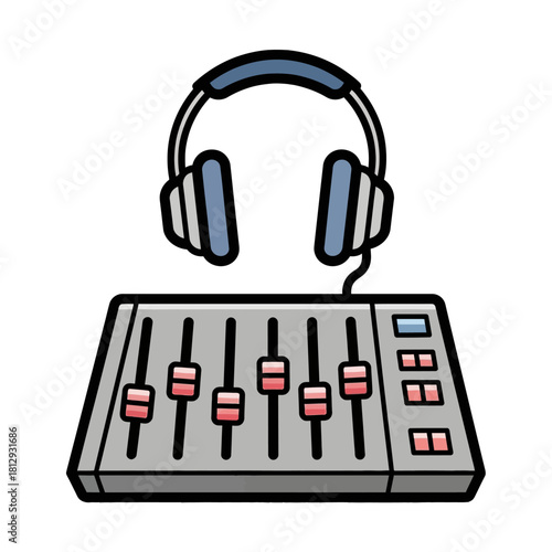 DJ Headphones and Audio Mixer Equipment for Music Production.