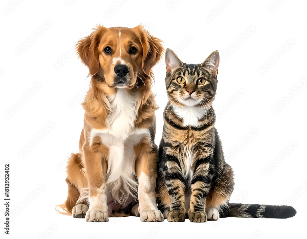 Fototapeta premium Loyal canine and feline companions seated