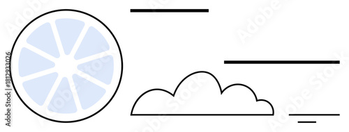 Citrus concept. Citrus imagery paired with abstract cloud and geometric lines. Citrus tied to freshness and modern designs. Ideal for food, weather, nature, branding, and minimal art projects