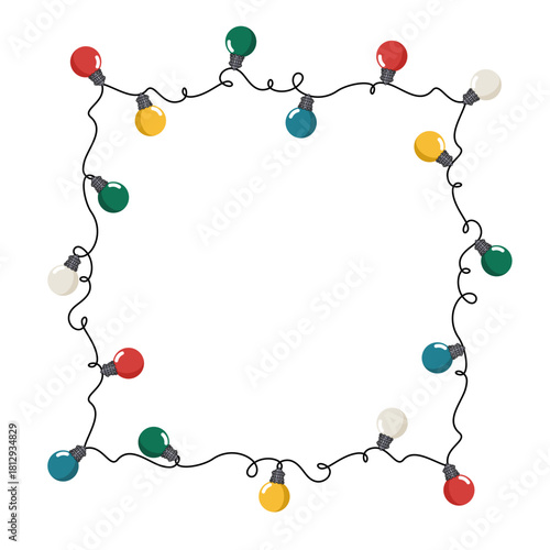 Bożonarodzeniowa ramka z kolorowych światełek. Lampki choinkowe.