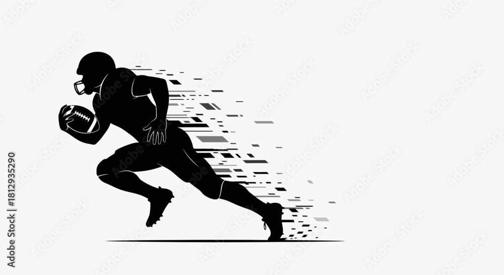 Obraz premium Dynamic American football player running with the ball, vector design conveys speed and power, ideal for sports branding, team graphics, and athletic promotions