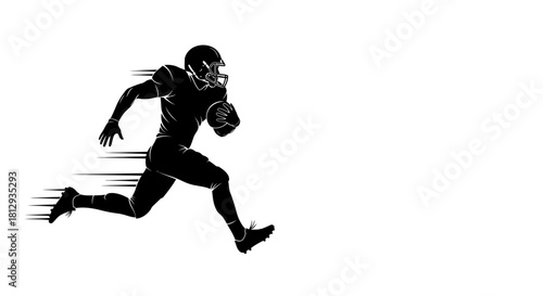 Dynamic American football player sprinting with the ball, showcasing speed and power, perfect for sports branding and athletic themes, originally vector art