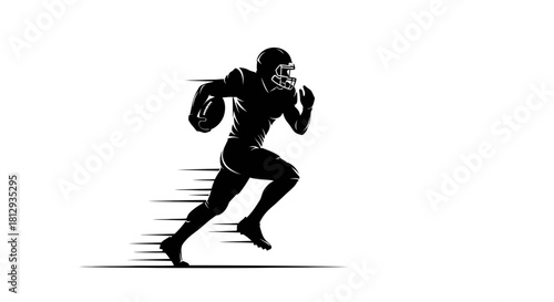 Dynamic American Football Player Running with Ball, Embodying Speed and Power, Perfect for Sports Branding and Game Day Promotions, Originally a Scalable Graphic