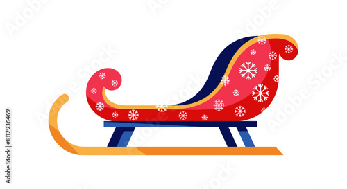 Decorative red sled with snowflakes and patterns for winter holiday  
