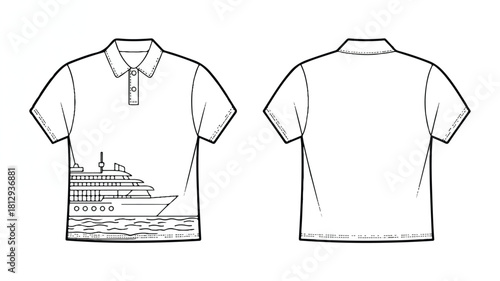 Detailed technical fashion illustration showcasing garment design elements with color and font specifications